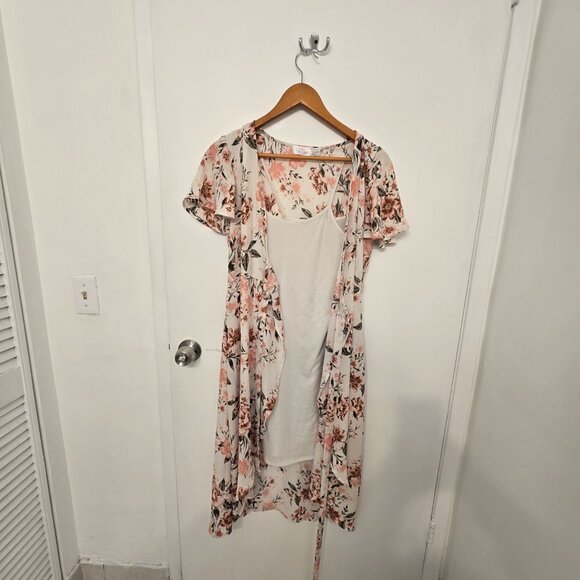Time and Tru Floral Wrap Midi Dress Tie Waist Short Sleeve Size M - Picture 4 of 16